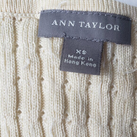 Ann Taylor Silk Beaded Belted V-Neck 3/4 Sleeve Faux Wrap Ivory Pullover - Picture 5 of 12